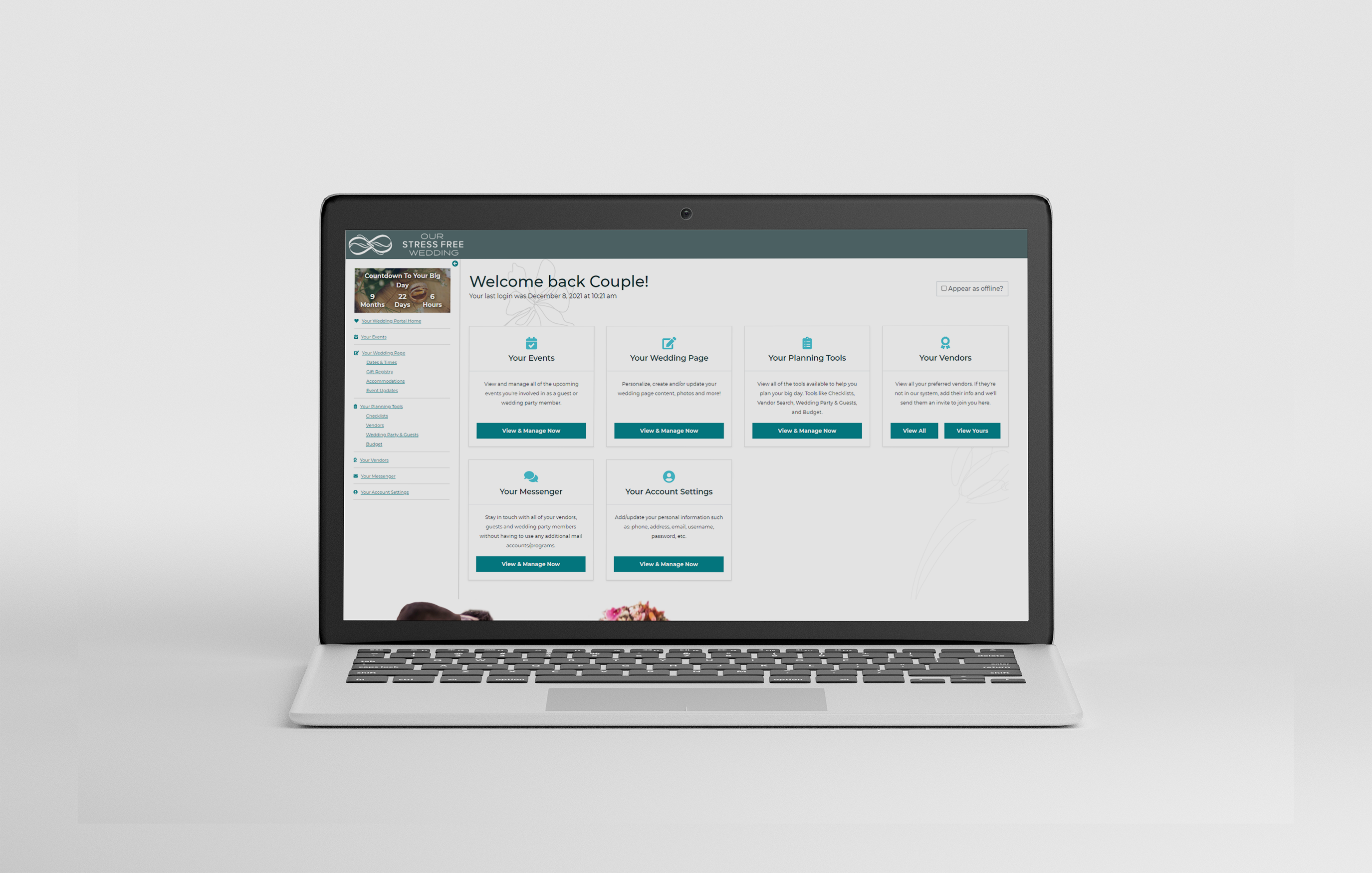 mockup of the couples portal dashboard