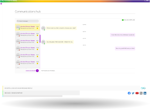 mockup of the couples communications inbox
