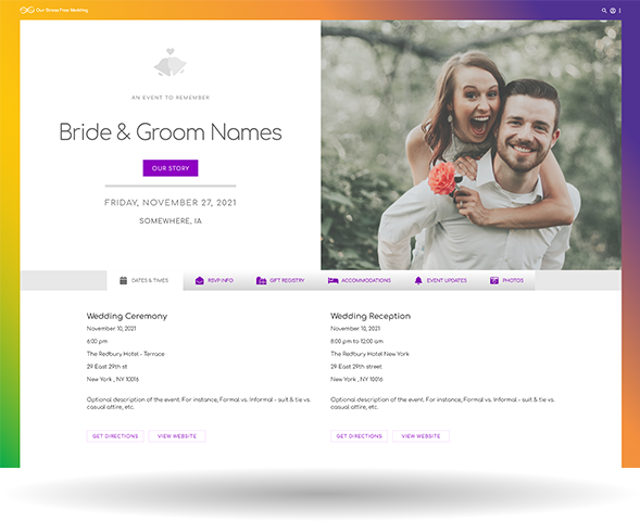mockup of the couples wedding website